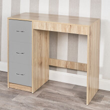 (Oak Carcass + Grey Drawers) 3 Drawer Wooden Dressing Computer Work Table Desk