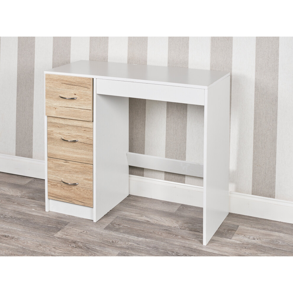 Urbn Living ( Carcass + Oak Drawers) 3 Drawer Wooden Dressing Computer Work Table Desk White