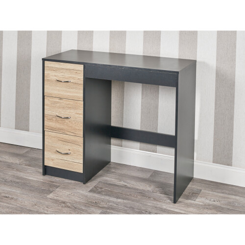 URBN Living (Black Carcass + Oak Drawers) 3 Drawer Wooden Dressing Computer Work Table Desk