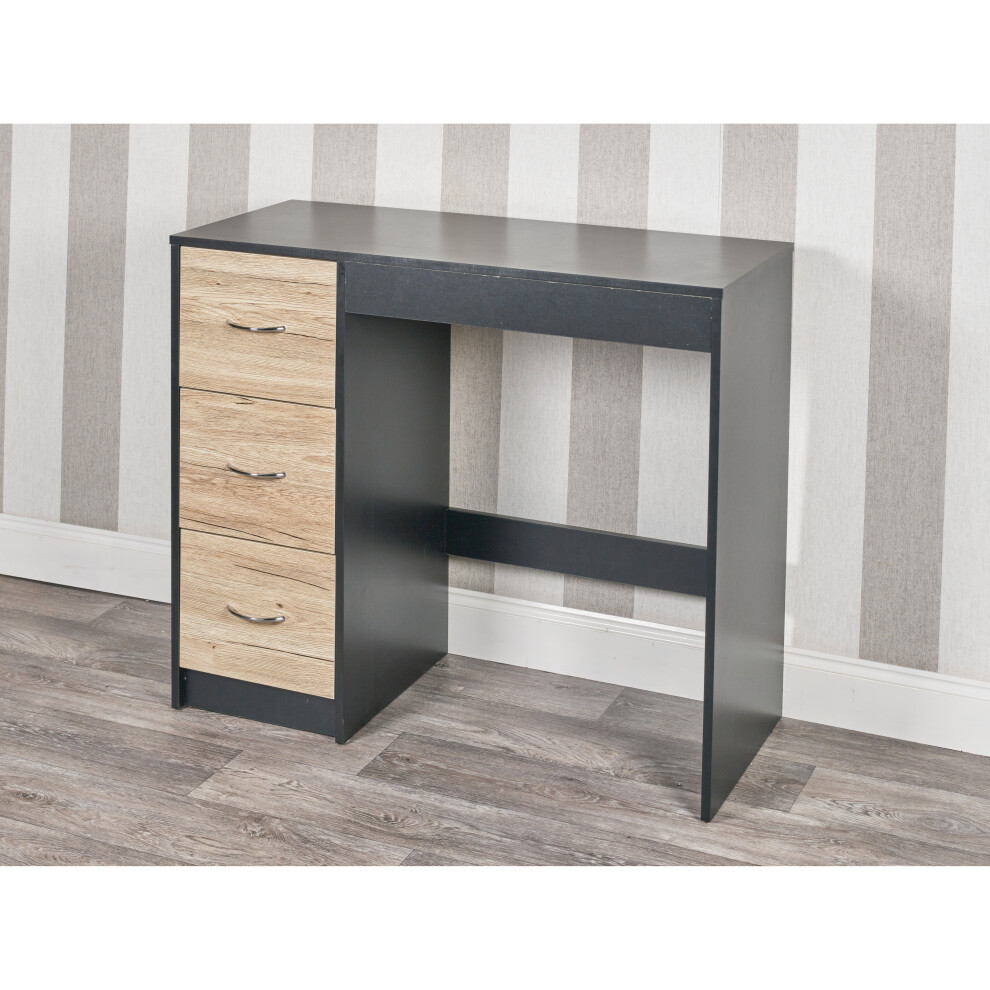 Urbn Living ( Carcass + Oak Drawers) 3 Drawer Wooden Dressing Computer Work Table Desk Black