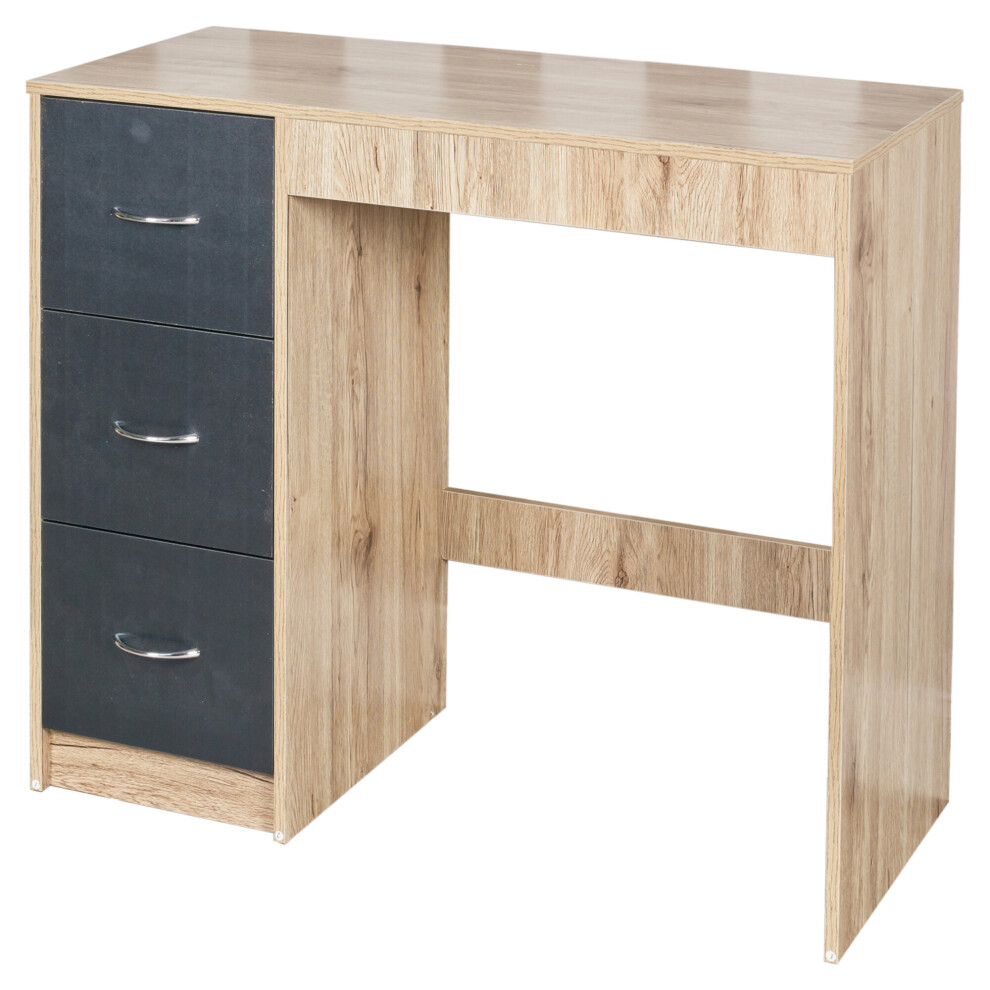 Urbn Living (Oak Carcass + Black Drawers) 3 Drawer Wooden Dressing Computer Work Table Desk Brown