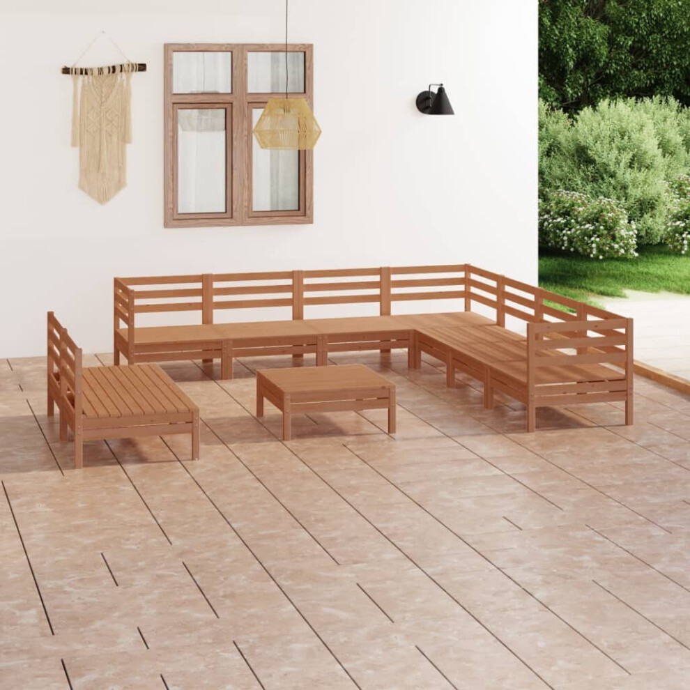 vidaXL Garden Lounge Set Patio Lounge Set 10 Piece Solid Wood Pine Honey Brown