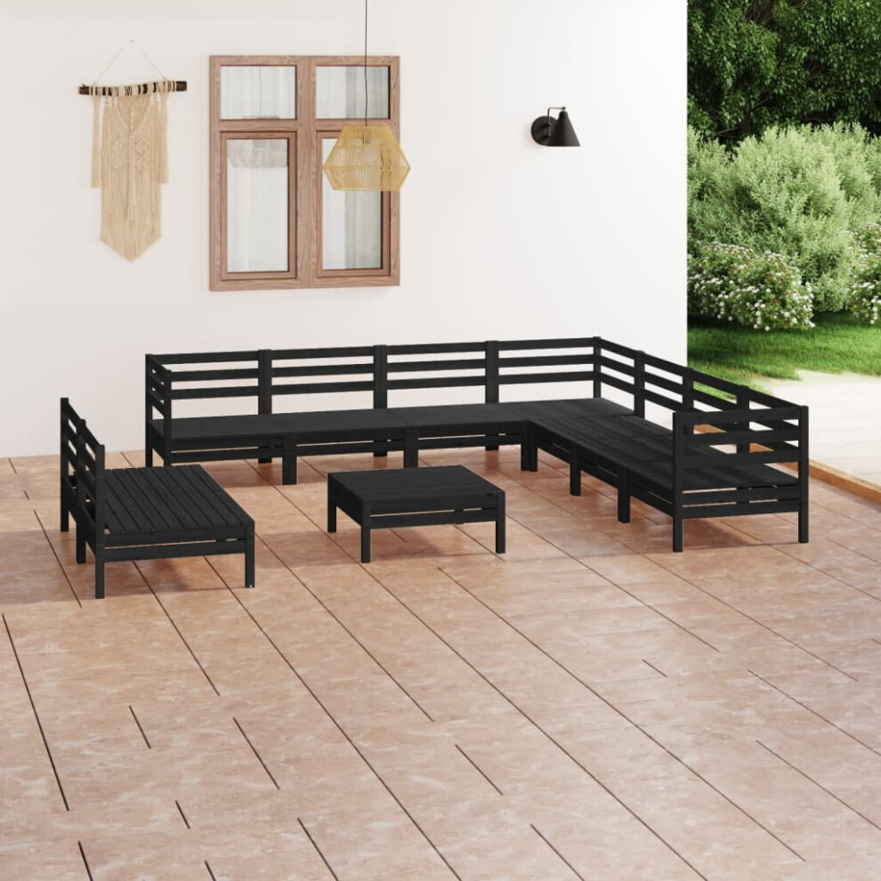 vidaXL Garden Lounge Set Outdoor Lounge Set 10 Piece Solid Wood Pine Black