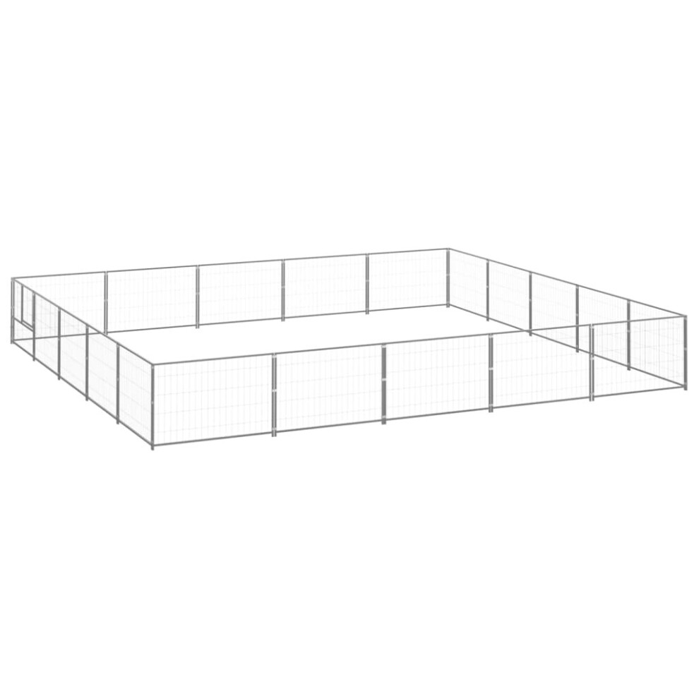vidaXL Dog Kennel Silver 25 m? Steel Puppy Enclosure Outdoor Patio Dog Cage