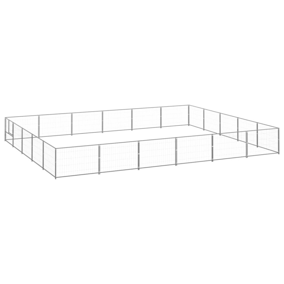 vidaXL Dog Kennel Silver 30 m? Steel Puppy Enclosure Outdoor Patio Dog Cage