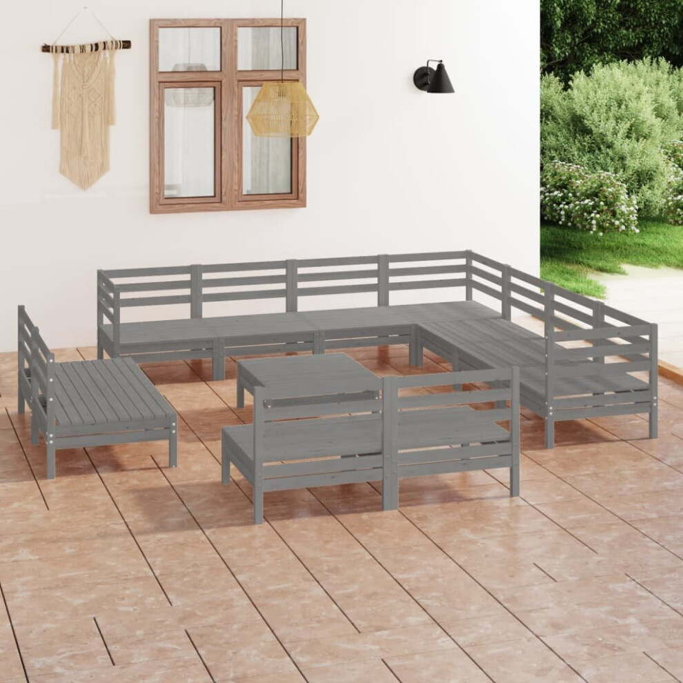 vidaXL Garden Lounge Set Outdoor Lounge Set 12 Piece Solid Wood Pine Grey