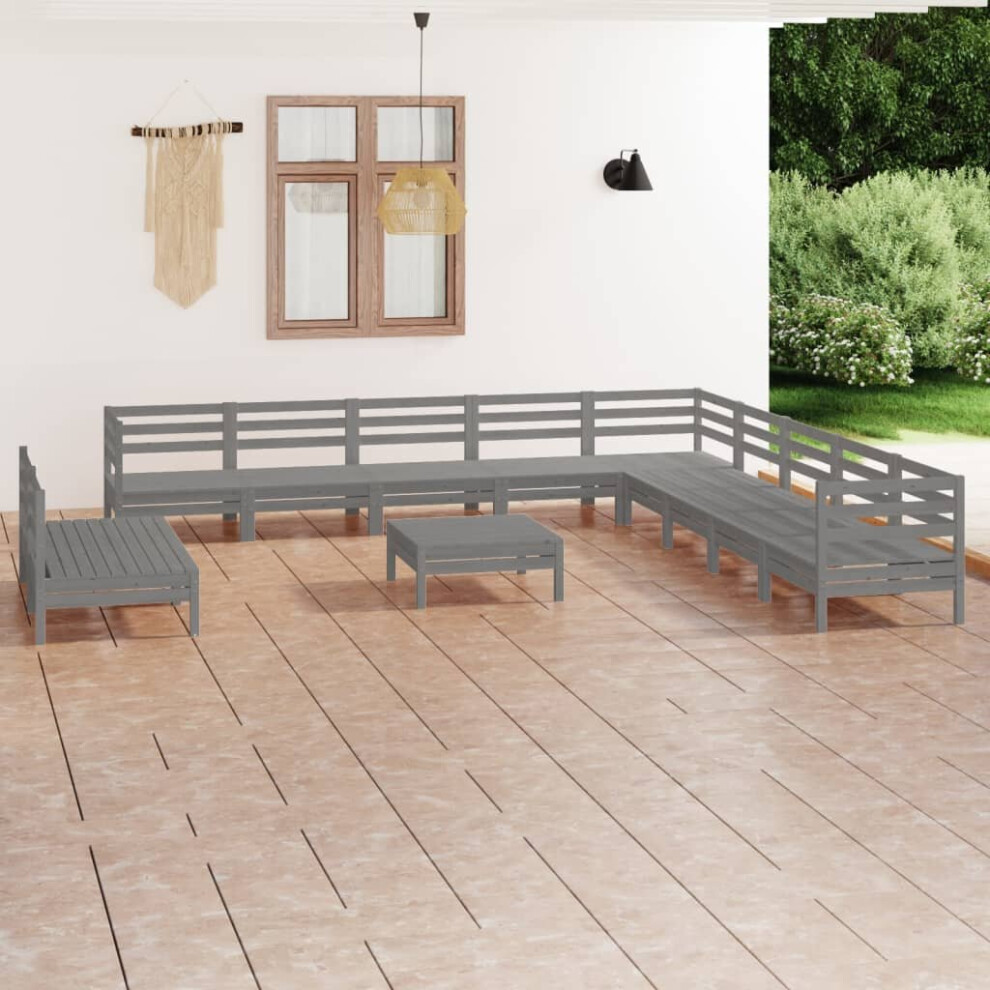 vidaXL Garden Lounge Set Outdoor Lounge Set 12 Piece Solid Wood Pine Grey