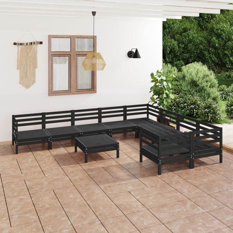 vidaXL Garden Lounge Set Outdoor Lounge Set 10 Piece Black Solid Wood Pine