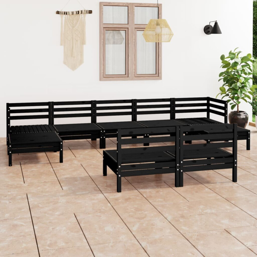 vidaXL Garden Lounge Set Outdoor Lounge Set 9 Piece Black Solid Wood Pine