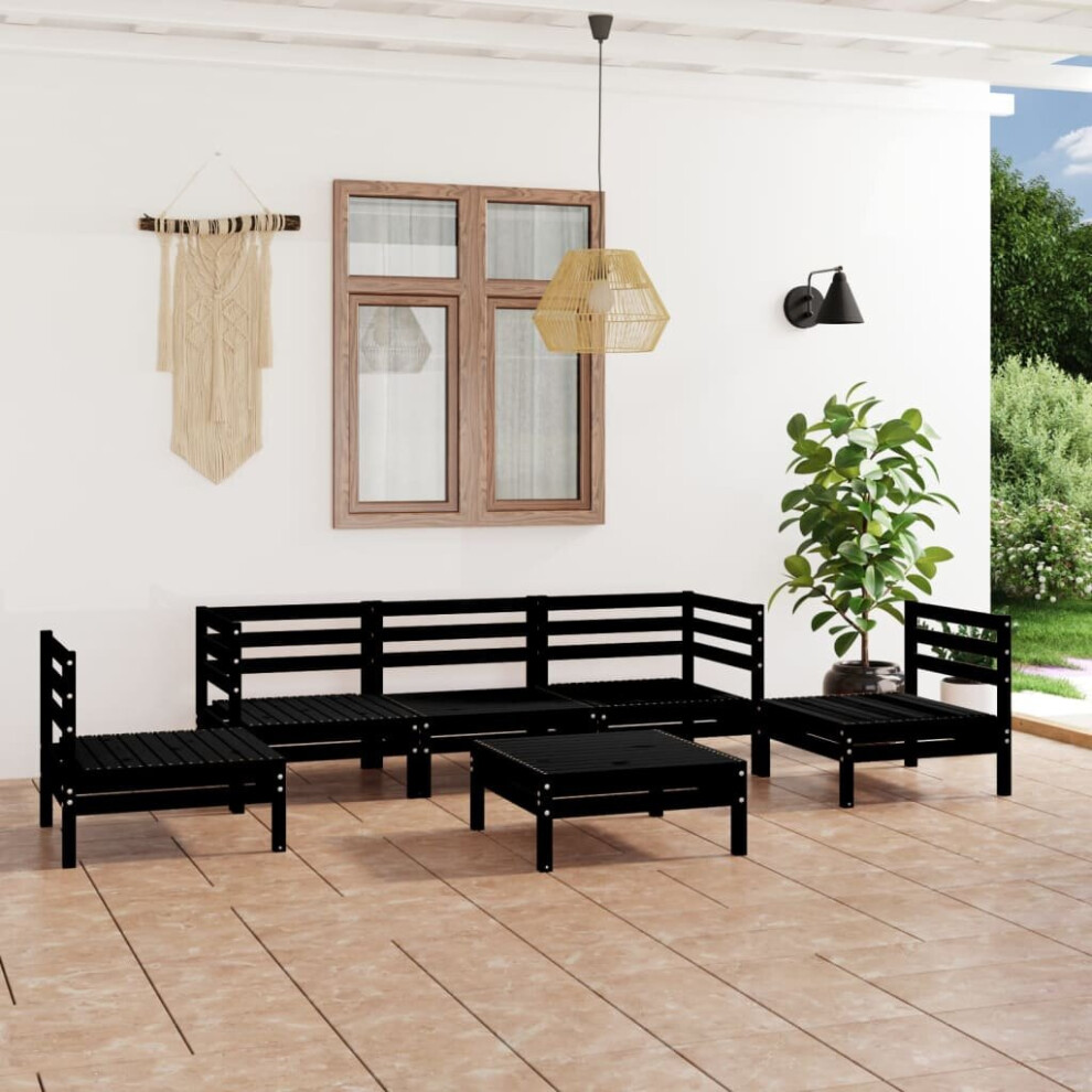 vidaXL Solid Pinewood Garden Lounge Set 6 Piece Black Outdoor Seating Sofa