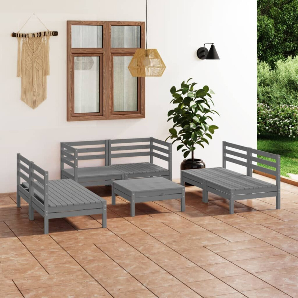 vidaXL Solid Pinewood Garden Lounge Set 7 Piece Grey Outdoor Seating Sofa