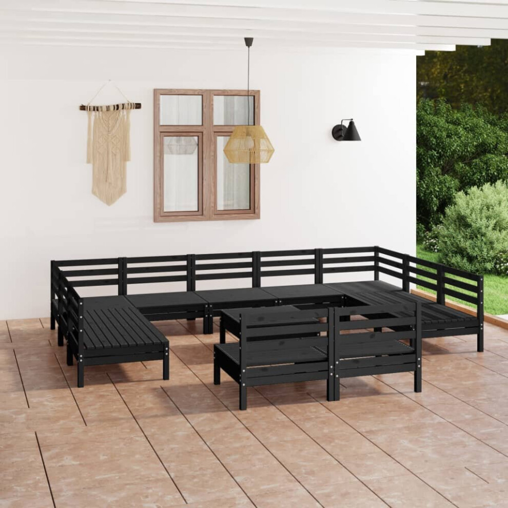 vidaXL Garden Lounge Set Outdoor Lounge Set 12 Piece Black Solid Wood Pine