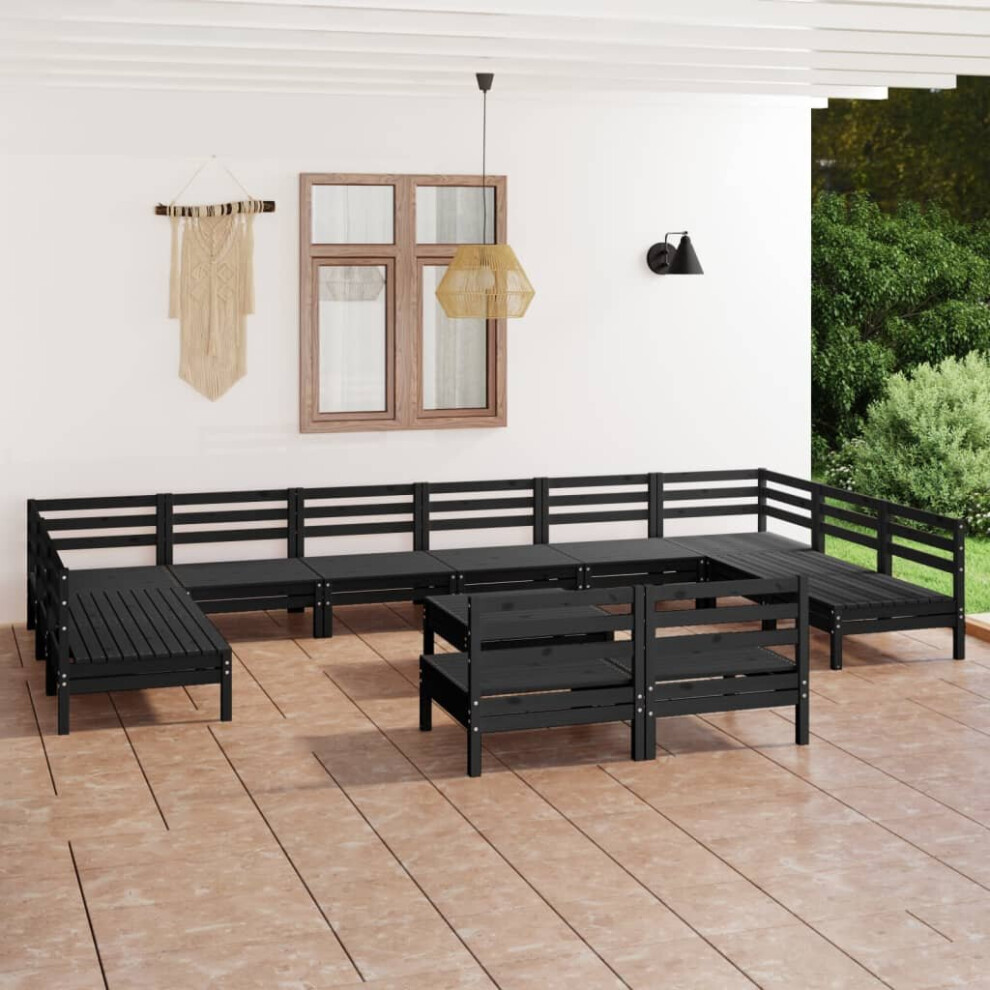 vidaXL Garden Lounge Set Outdoor Lounge Set 13 Piece Black Solid Wood Pine