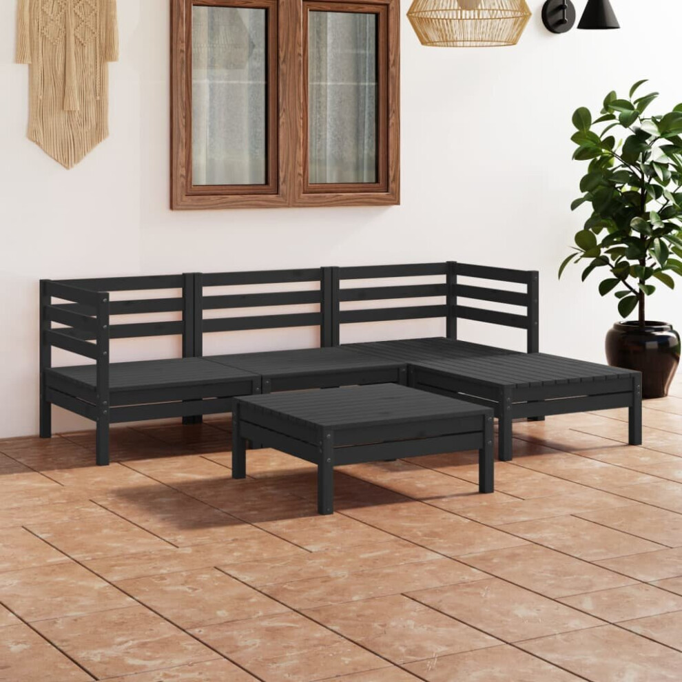 vidaXL Garden Lounge Set Outdoor Sofa Set Couch 5 Piece Solid Pinewood Black