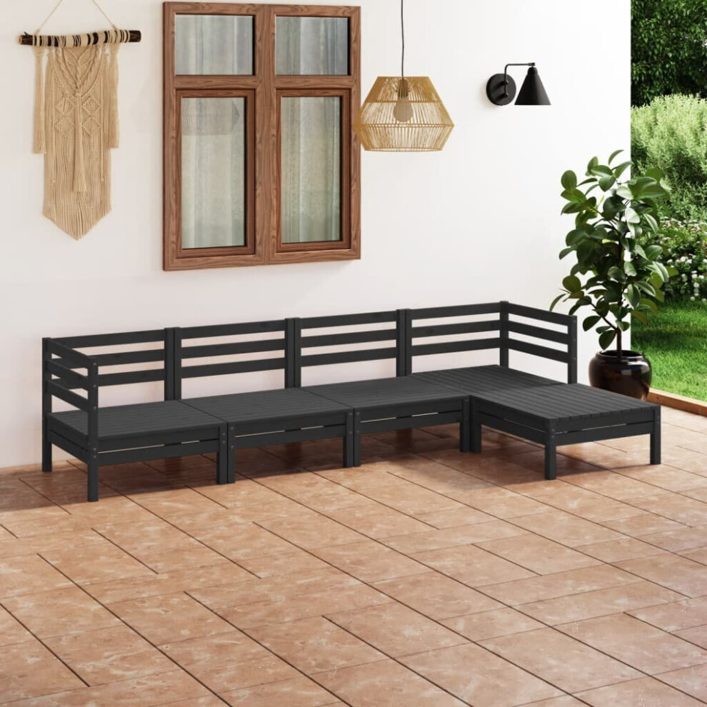 vidaXL Garden Lounge Set Outdoor Sofa Set Couch 5 Piece Solid Pinewood Black