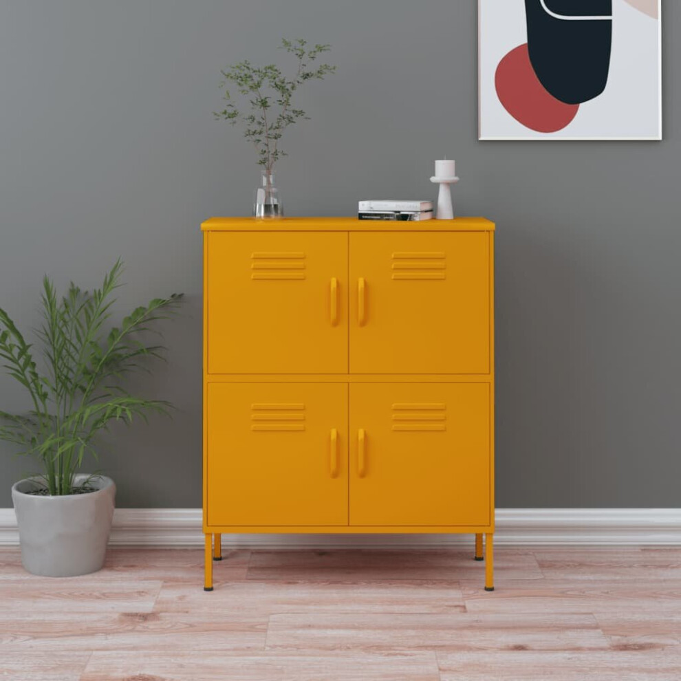 vidaXL Storage Cabinet Mustard Yellow Steel Home Sideboard Cupboard Bookcase