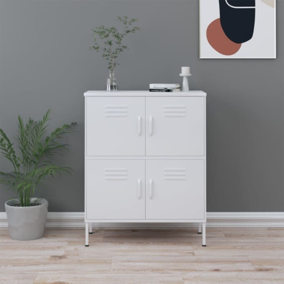 Vidaxl Storage Cabinet White Steel Living Room Sideboard Cupboard Bookcase