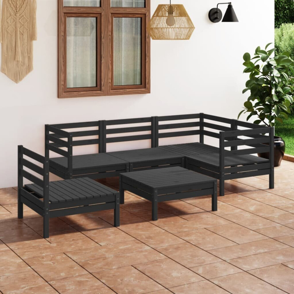 vidaXL Garden Lounge Set Outdoor Sofa Set Couch 6 Piece Solid Pinewood Black