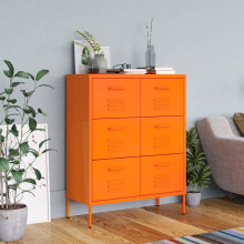 vidaXL Drawer Cabinet Orange Steel Sideboard Bookcase Storage Side Cabinet