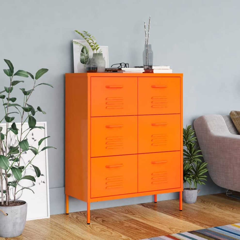 Vidaxl Drawer Cabinet Orange Steel Sideboard Bookcase Storage Side Cabinet