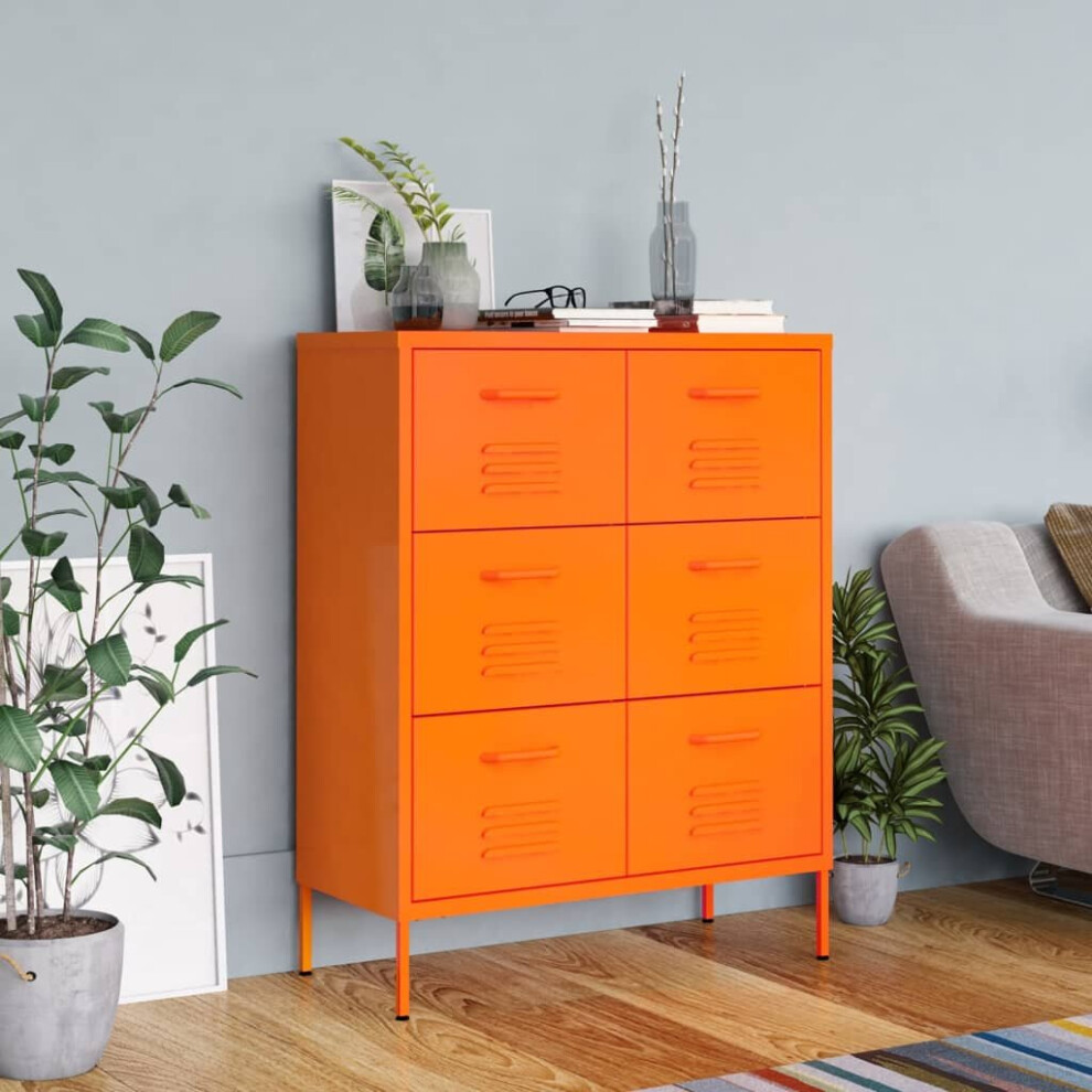 vidaXL Drawer Cabinet Orange Steel Sideboard Bookcase Storage Side Cabinet