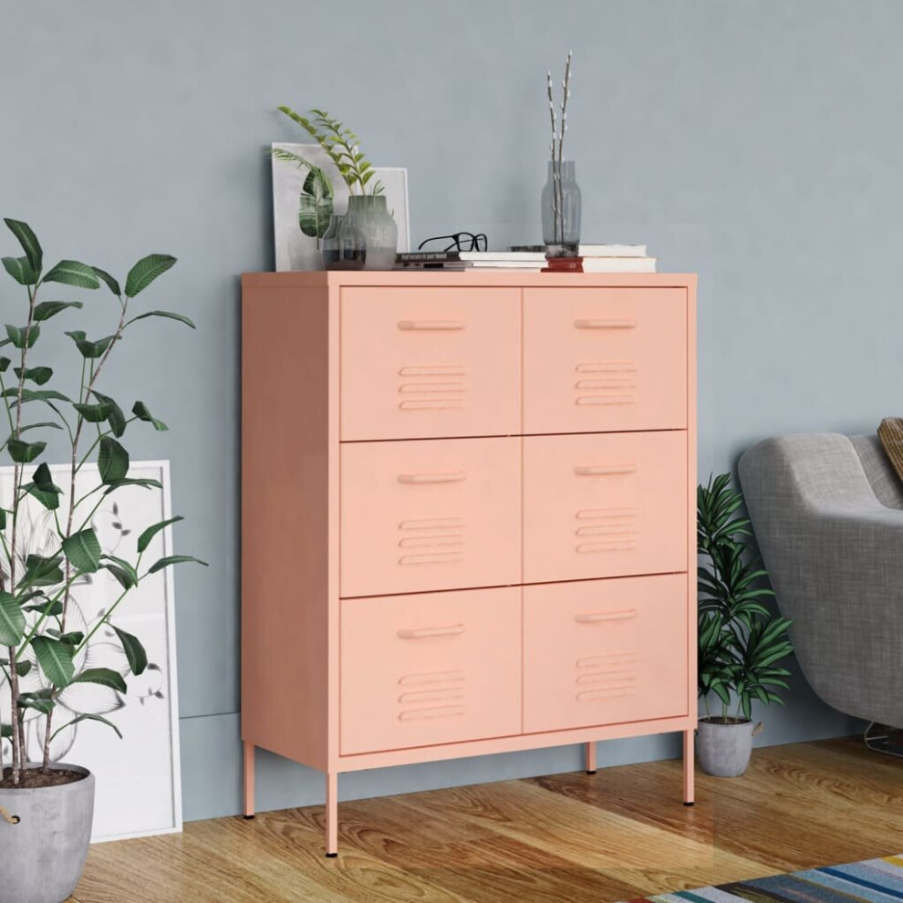 vidaXL Drawer Cabinet Pink Steel Sideboard Bookcase Storage Display Cabinet