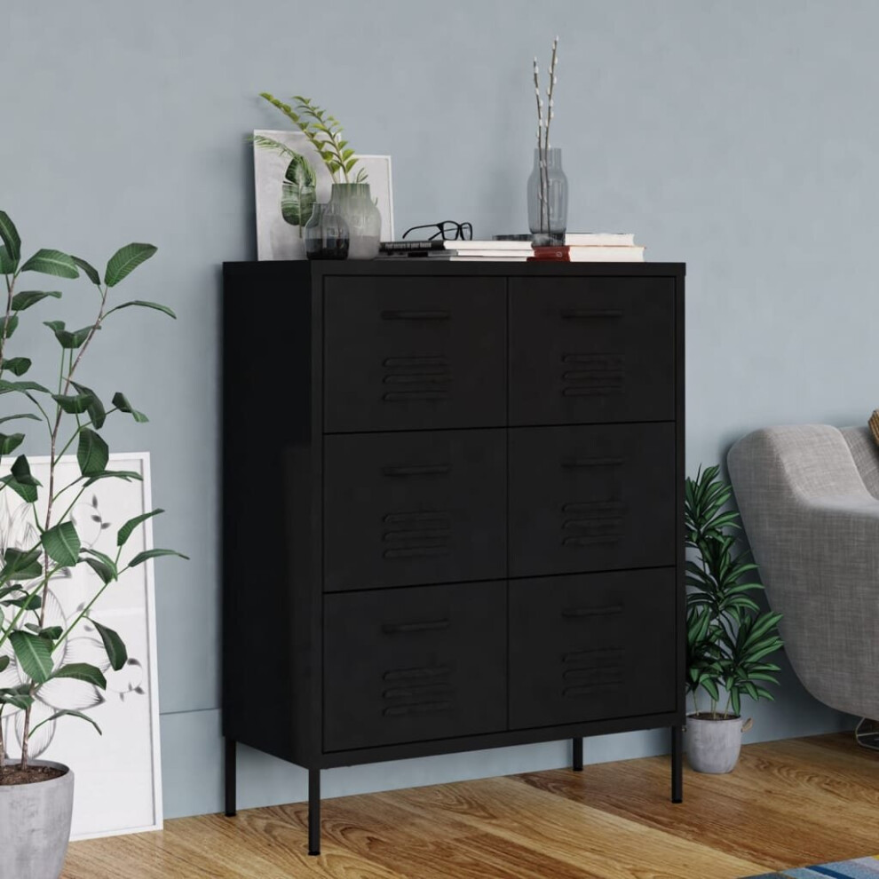 vidaXL Drawer Cabinet Black Steel Sideboard Bookcase Storage Side Cabinet