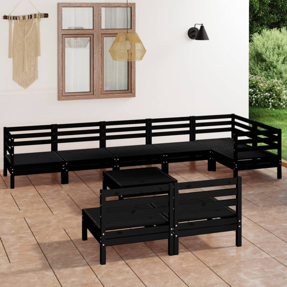 vidaXL Garden Lounge Set Outdoor Lounge Set 9 Piece Solid Wood Pine Black