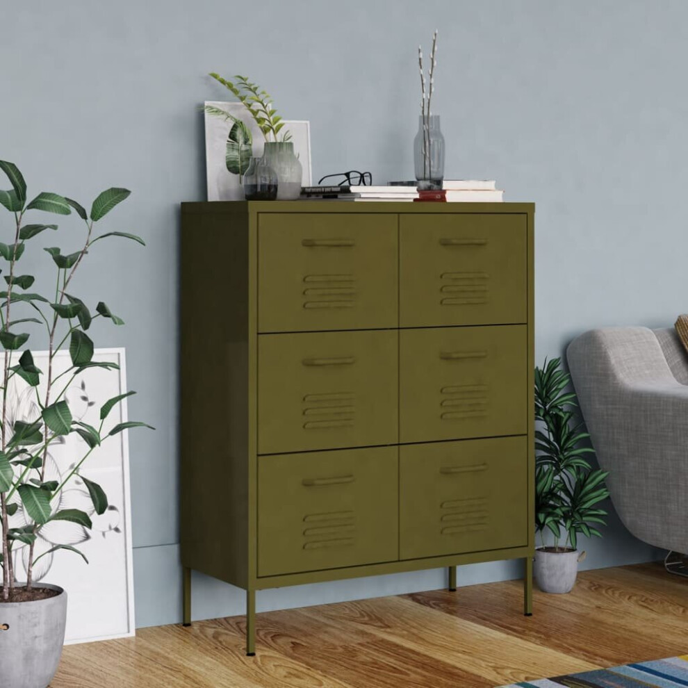 vidaXL Drawer Cabinet Olive Green Steel Sideboard Bookcase Storage Cabinet