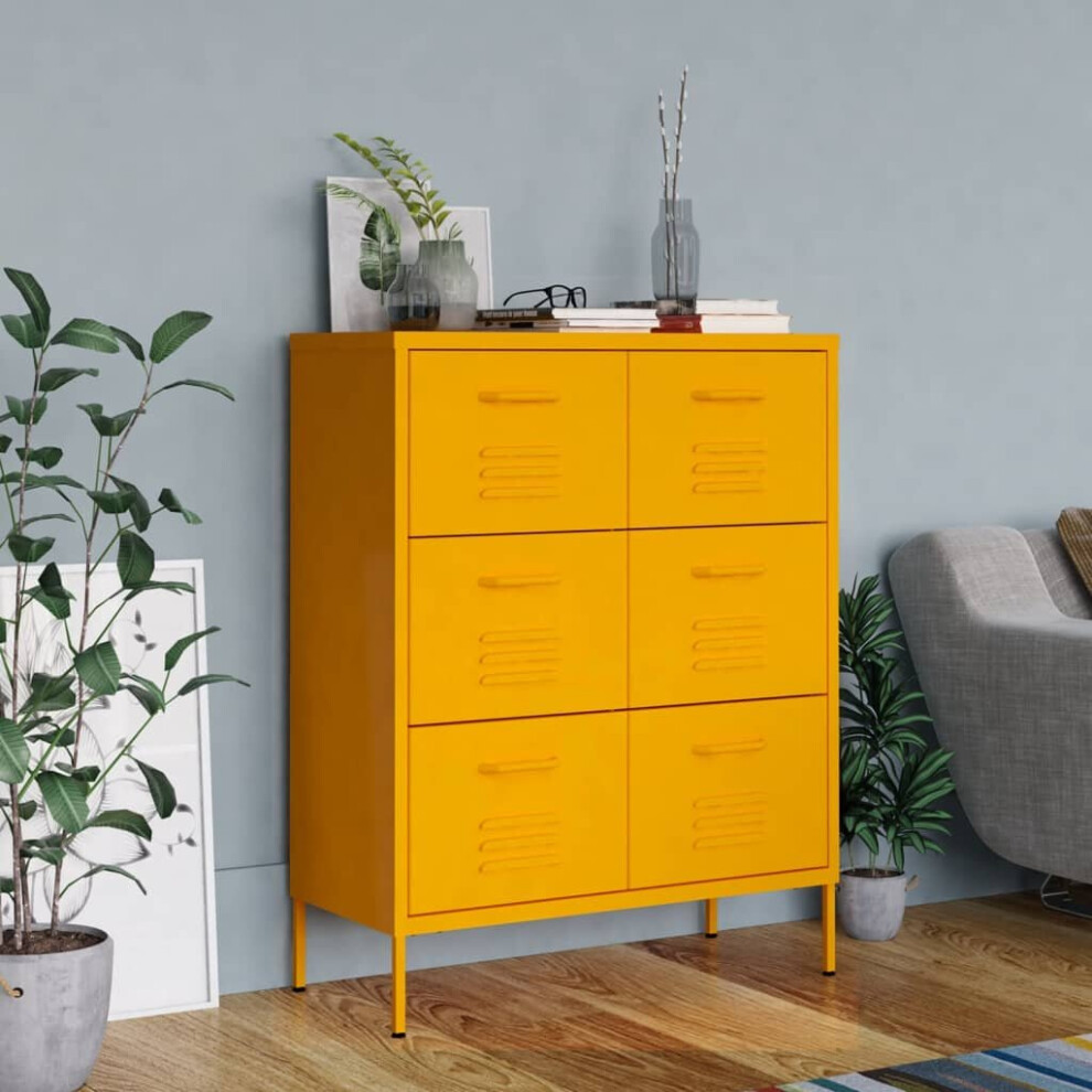 vidaXL Drawer Cabinet Mustard Yellow Steel Sideboard Bookcase Storage Cabinet