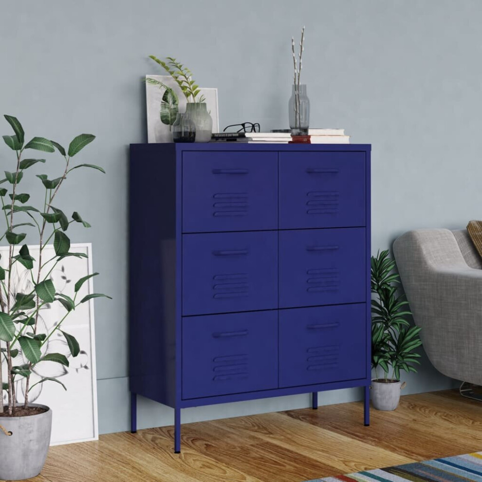 vidaXL Drawer Cabinet Navy Blue Steel Sideboard Bookcase Storage Side Cabinet