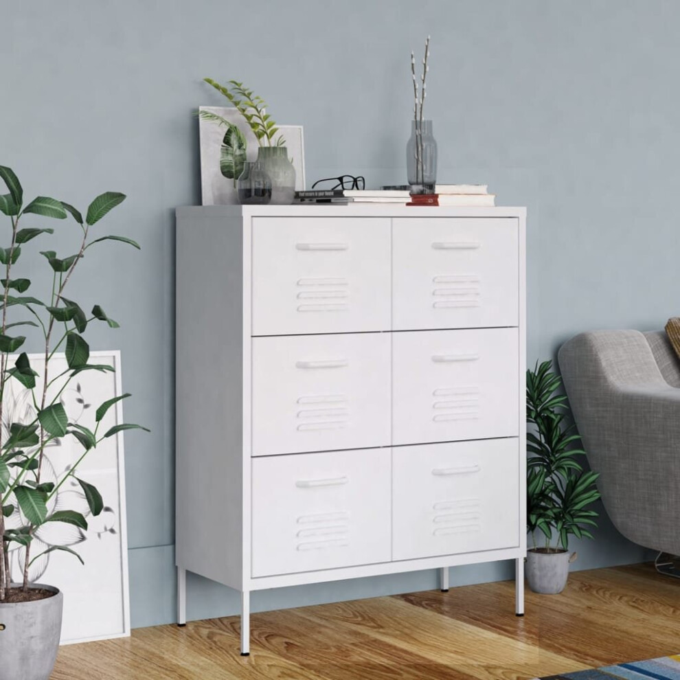 vidaXL Drawer Cabinet White Steel Sideboard Bookcase Storage Side Cabinet