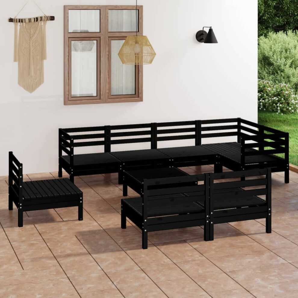 vidaXL Garden Lounge Set Outdoor Lounge Set 9 Piece Solid Wood Pine Black