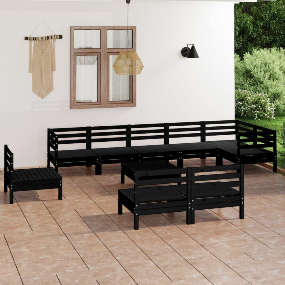 vidaXL Garden Lounge Set Outdoor Lounge Set 10 Piece Solid Wood Pine Black