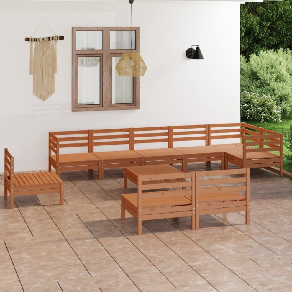 vidaXL Garden Lounge Set Patio Lounge Set 10 Piece Solid Wood Pine Honey Brown