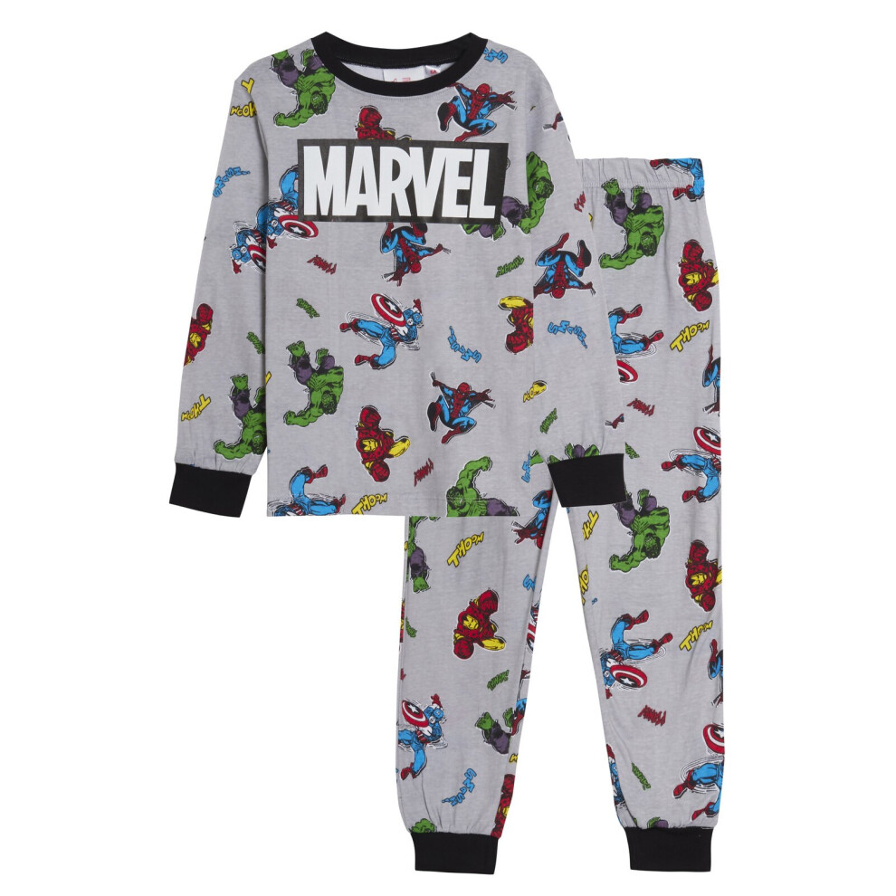 (Grey, 8 Years) Boys Avengers Pyjamas Kids Long Pjs Hulk Captain America Spiderman Iron Man