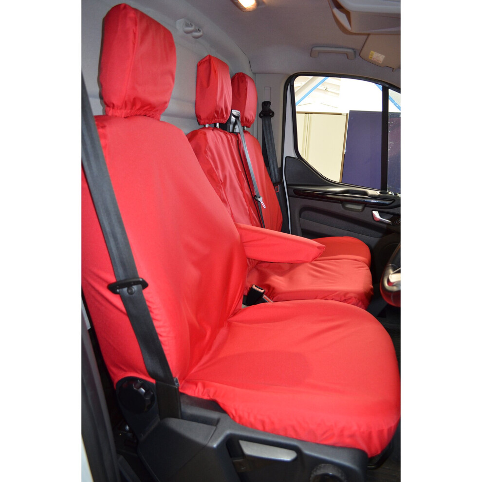 (, Driver's Seat & Double Passenger [No Worktray]) Turtle Covers Ford Transit Custom 2013+ Seat Covers Red 5057605037608
