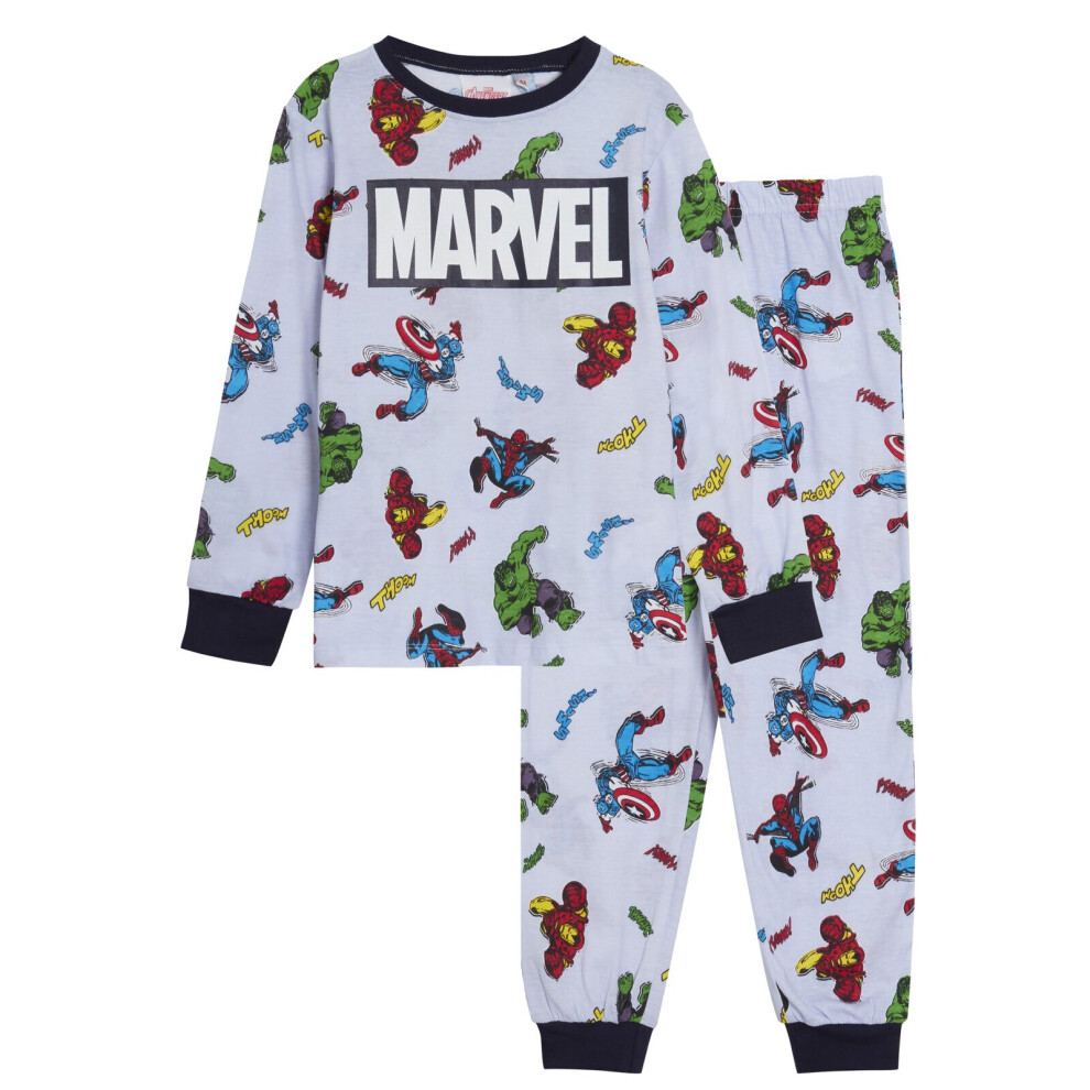 (Light Blue, 8 Years) Boys Avengers Pyjamas Kids Long Pjs Hulk Captain America Spiderman Iron Man