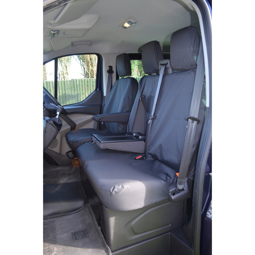 (, Driver's Seat & Double Passenger [With Worktray]) Turtle Covers Ford Transit Custom 2013+ Seat Covers Black 5057605002781