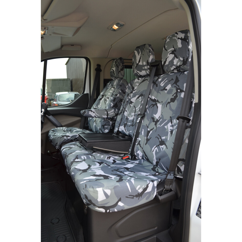 ( Camouflage, Driver's Seat & Double Passenger [With Worktray]) Turtle Covers Ford Transit Custom 2013+ Seat Covers Grey 5057605002804