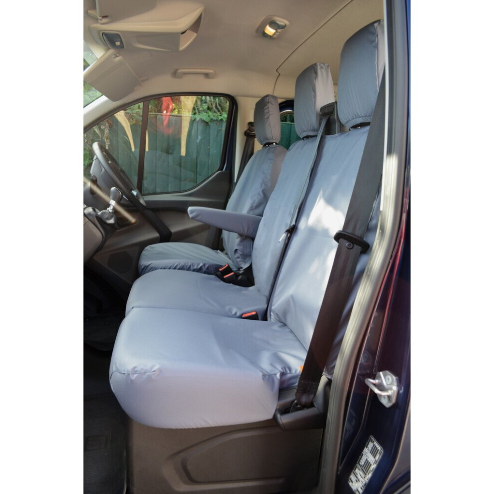 (, Driver's Seat & Double Passenger [No Worktray]) Turtle Covers Ford Transit Custom 2013+ Seat Covers Grey 5057605002859