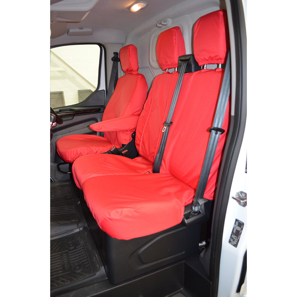 (, Driver's Seat & Double Passenger [With Worktray]) Turtle Covers Ford Transit Custom 2013+ Seat Covers Red 5057605037660
