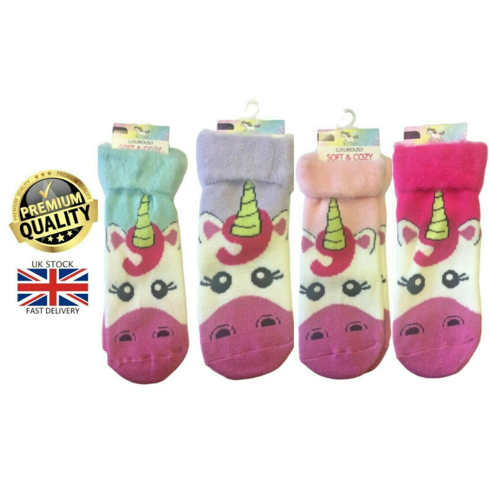 (Baby Pink) New Women's Luxury Soft Cosy Unicorn Design Brushed Inner Xmas Warm Bed Socks