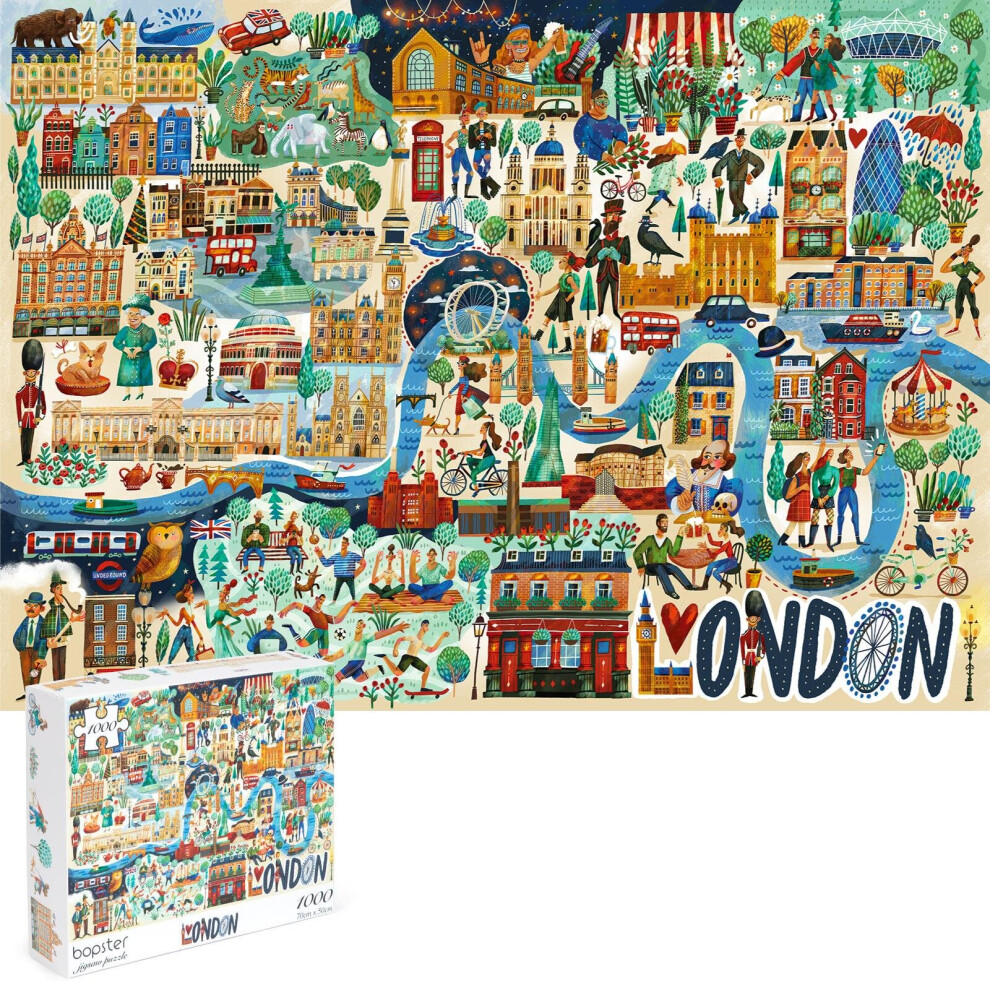 Bopster London Jigsaw Puzzle - 1000 Piece Illustrated City Puzzle 100% Recycled Card Board By