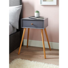 1 Drawer Grey Cabinet Night stand storage With Pinewood Legs G-0457