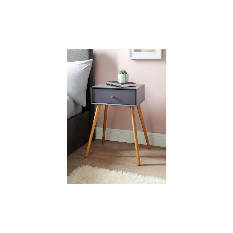1 Drawer Grey Cabinet Night stand storage With Pinewood Legs G-0457