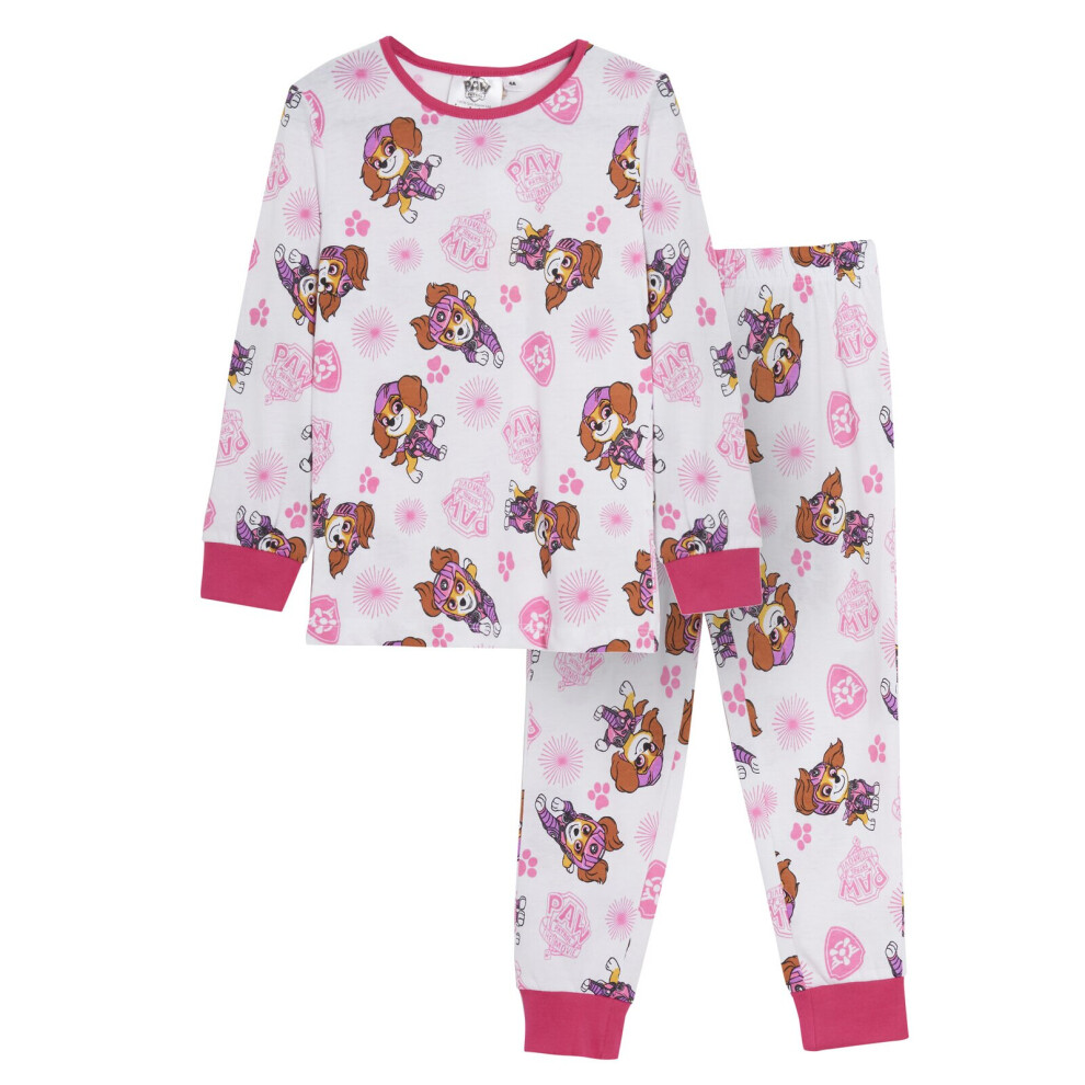 (White, 3 Years) Girls Paw Patrol Pyjamas Kids Skye Full Length Long Pjs Nightwear Loungewear Set