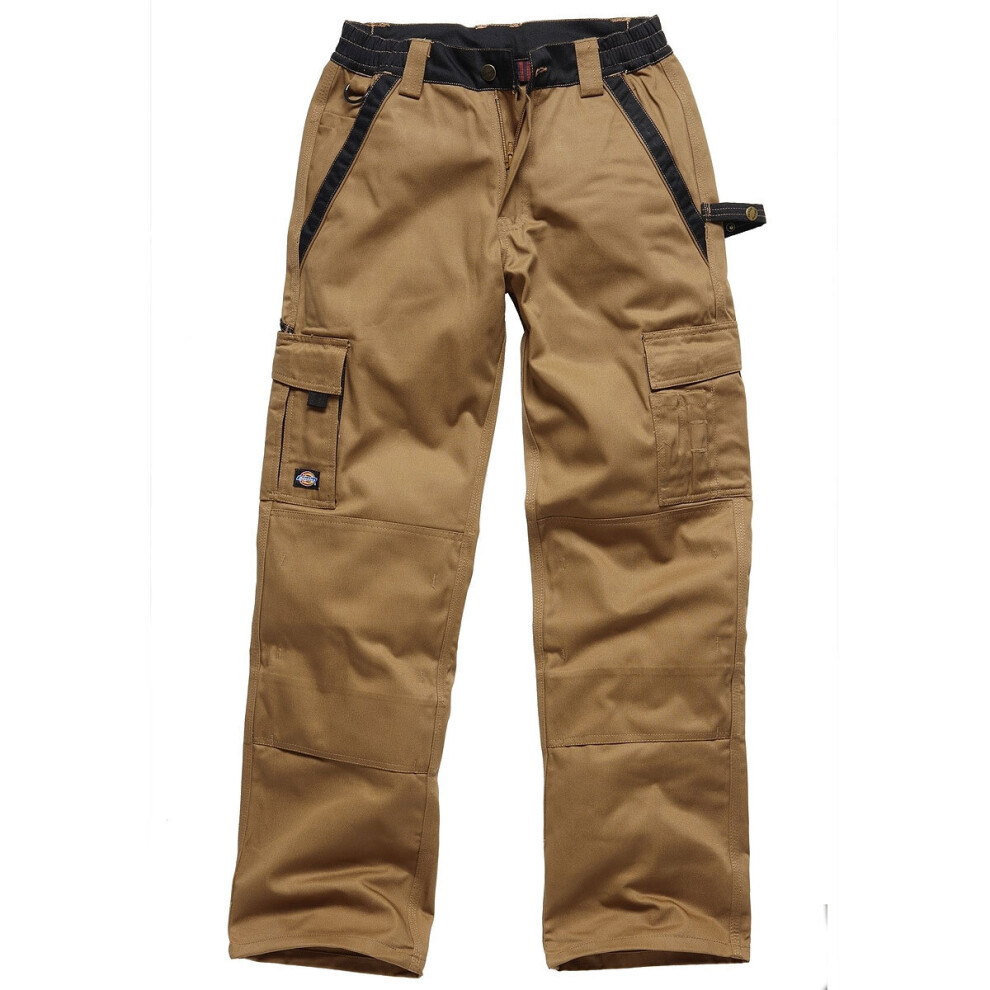 (Khaki/Black, 44) Dickies Mens Two Tone Work Trousers Cargo Multi Pocket Knee Pad Slots