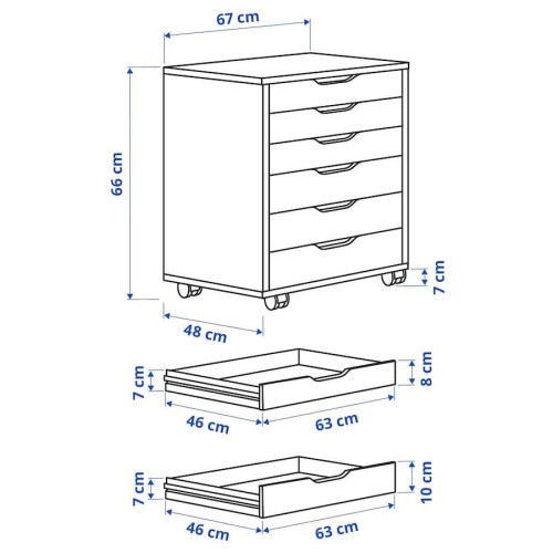 ALEX Drawer unit on castors, white stained/oak effect 67x66 cm 1