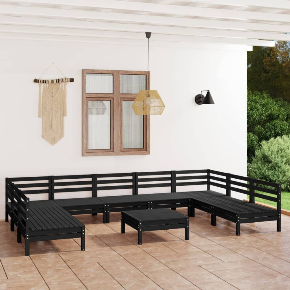 vidaXL Garden Lounge Set Outdoor Lounge Set 10 Piece Black Solid Wood Pine